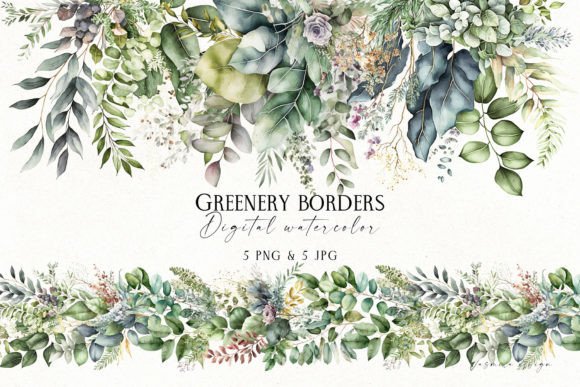 Download Watercolor Greenery Borders - Greenery Collection