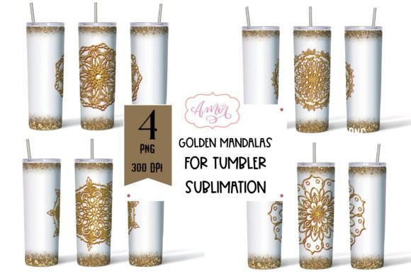 Download Golden Mandala Tumbler Wrap PNG BUNDLE - Golden mandala Collection
