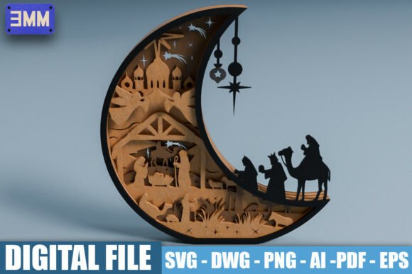 Download 3D Crescent Moon Nativity Laser Cut File - Cut file Collection